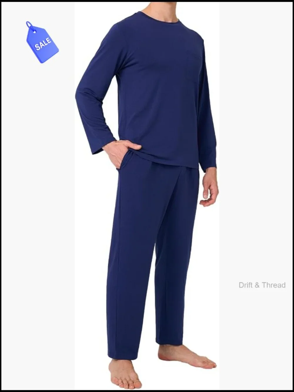 Men's Long Sleeve Pajama Set with Pockets - Soft Breathable Lounge Sleepwear